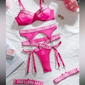 Women's Pink 'LOVE' Strappy Lingerie Set